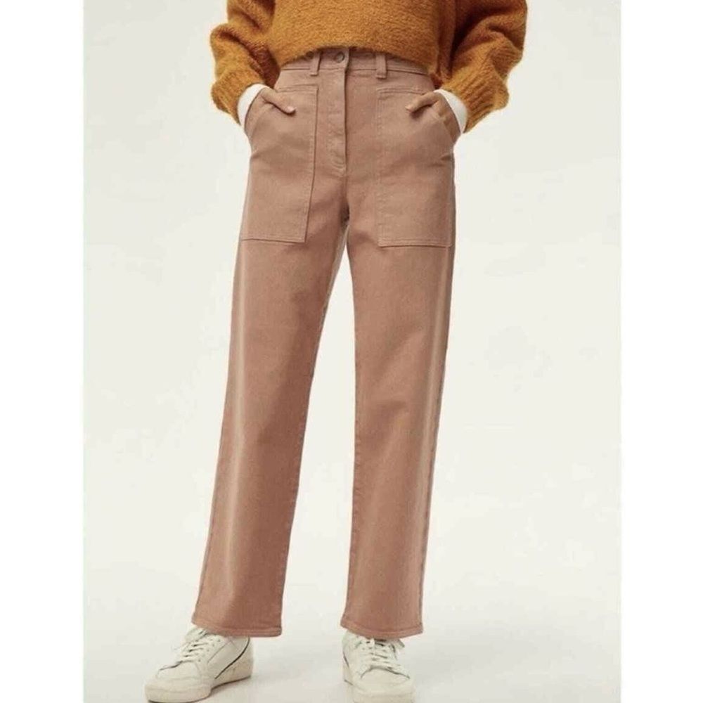 Wilfred Size 4 Aritzia Modern Utility Tan Mid-Rise Straight Leg Cotton Pants